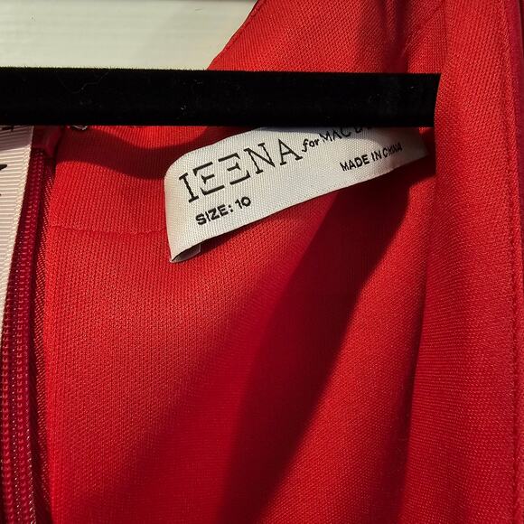 Mac Duggal 26606 Puff Sleeve A Line V Neck Satin Gown Long Dress Red Size 10 - Picture 7 of 11